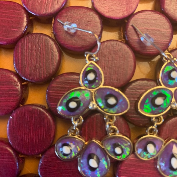 Hand painted purple and gold drop earrings - Picture 3 of 4